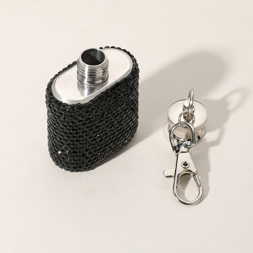 Madeline Love Clear 1oz Bling Studded Stainless Steel Mini Flask Keychain Bag Charm - Bags & Wallets - extra