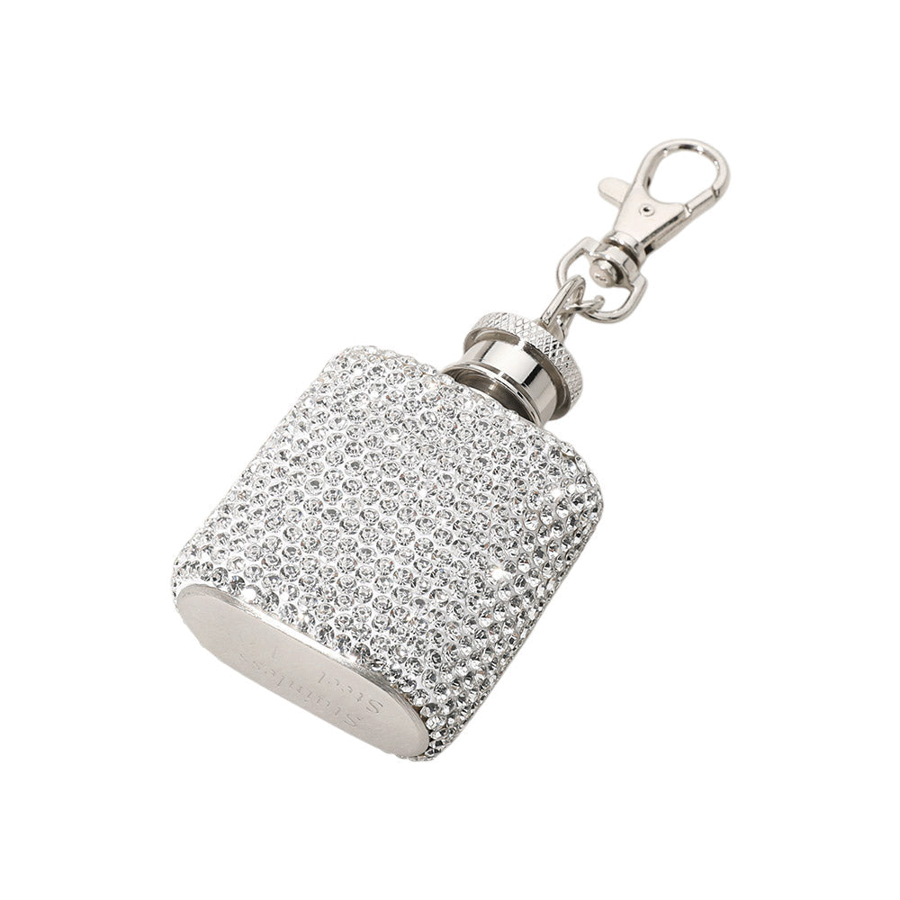Madeline Love Clear 1oz Bling Studded Stainless Steel Mini Flask Keychain Bag Charm - Bags & Wallets - extra