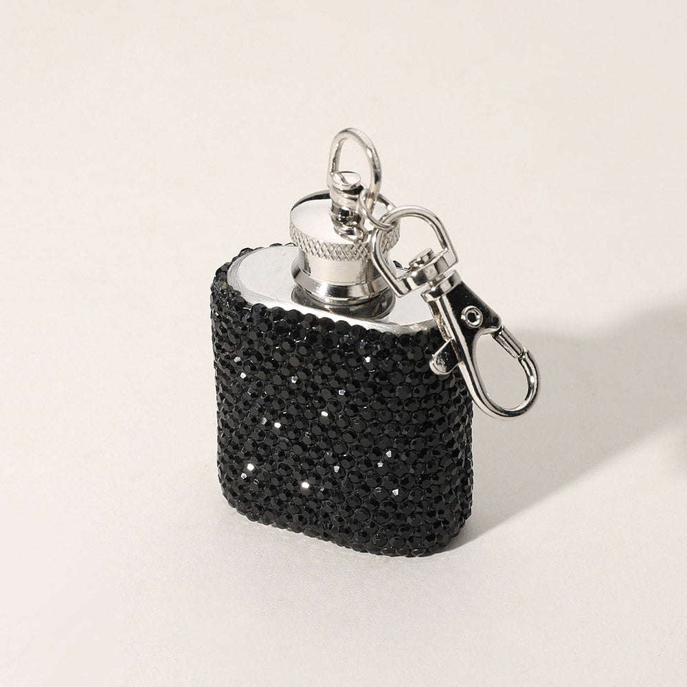 Madeline Love Jet Black 1oz Bling Studded Stainless Steel Mini Flask Keychain Bag Charm - Bags & Wallets