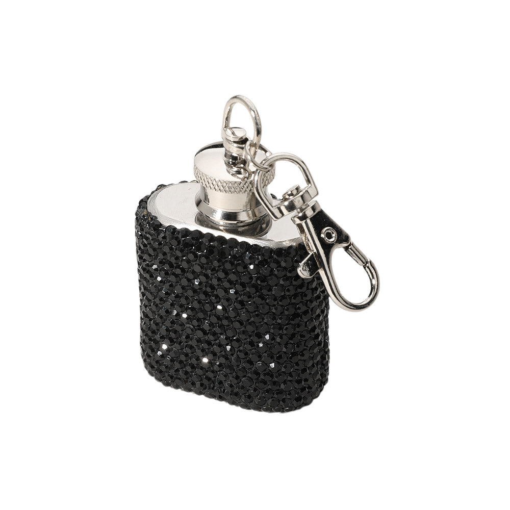 Madeline Love Jet Black 1oz Bling Studded Stainless Steel Mini Flask Keychain Bag Charm - Bags & Wallets - extra