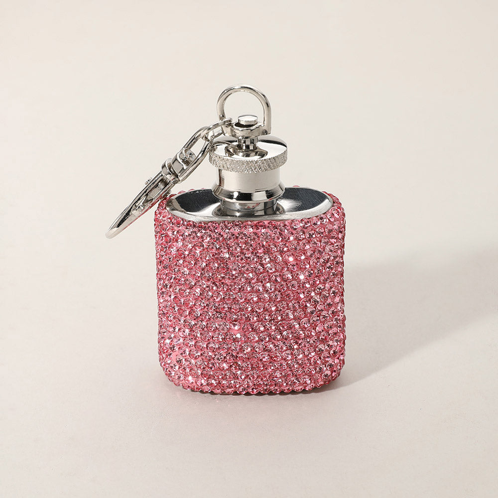 Madeline Love Pink 1oz Bling Studded Stainless Steel Mini Flask Keychain Bag Charm - Bags & Wallets