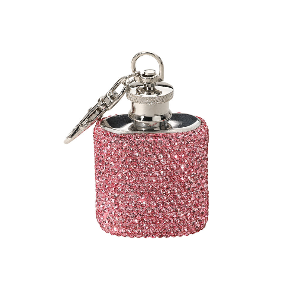 Madeline Love Pink 1oz Bling Studded Stainless Steel Mini Flask Keychain Bag Charm - Bags & Wallets - extra