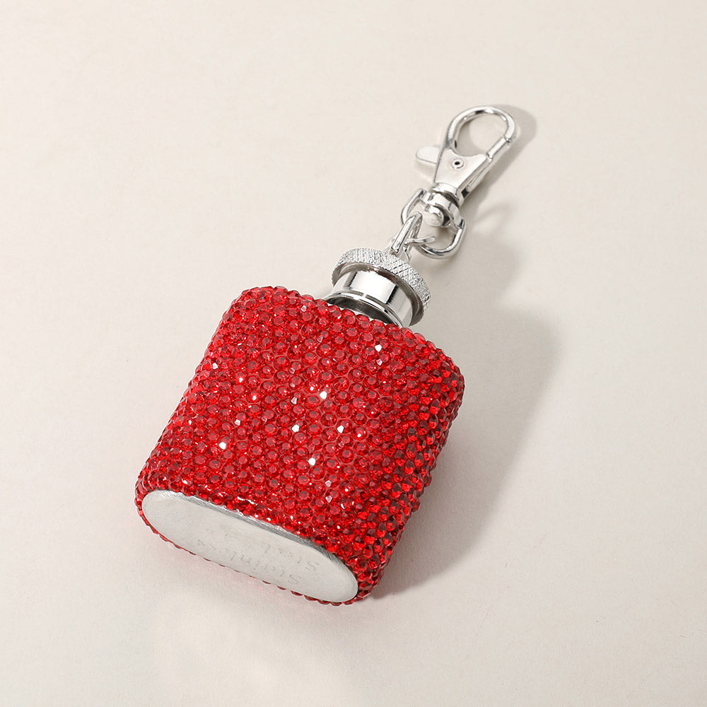 Madeline Love Red 1oz Bling Studded Stainless Steel Mini Flask Keychain Bag Charm - Bags & Wallets