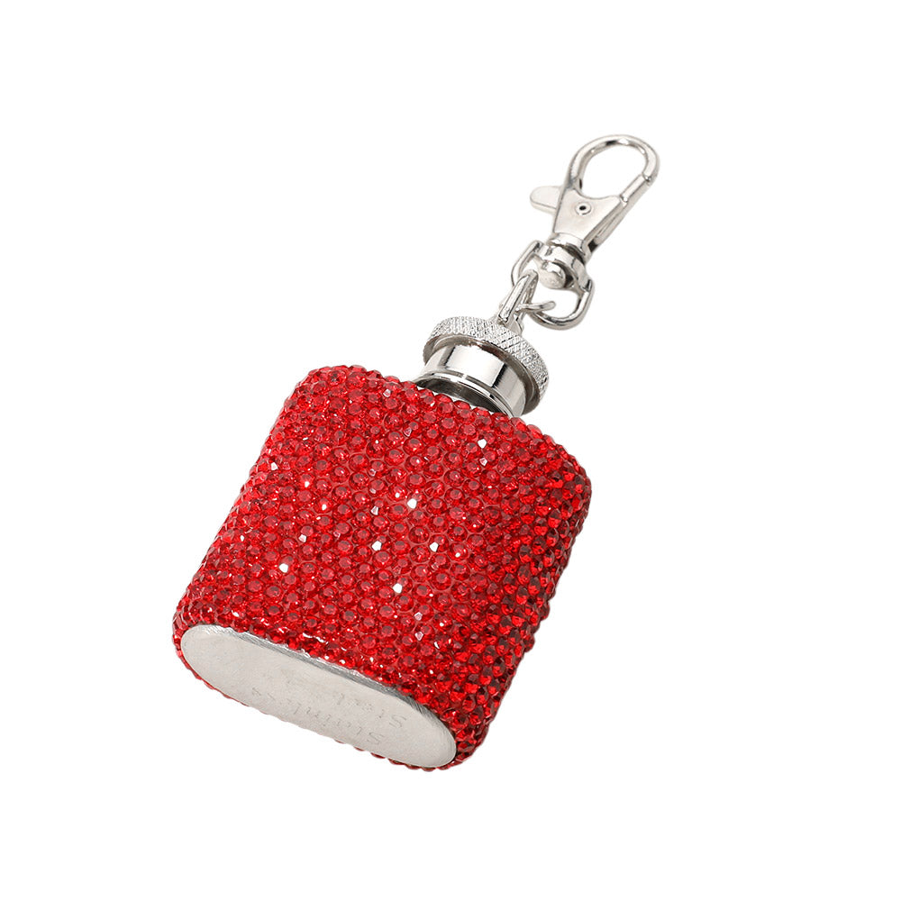 Madeline Love Red 1oz Bling Studded Stainless Steel Mini Flask Keychain Bag Charm - Bags & Wallets - extra