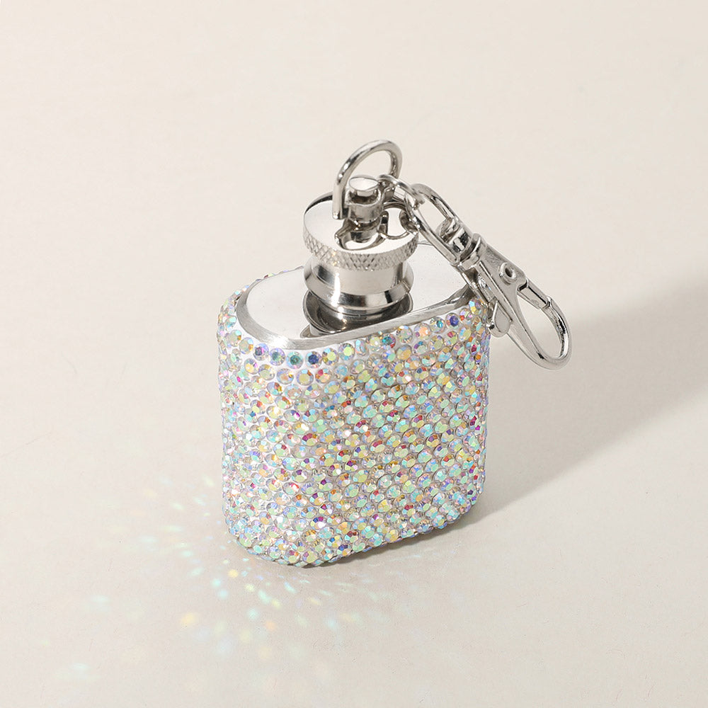 Madeline Love AB 1oz Bling Studded Stainless Steel Mini Flask Keychain Bag Charm - Bags & Wallets