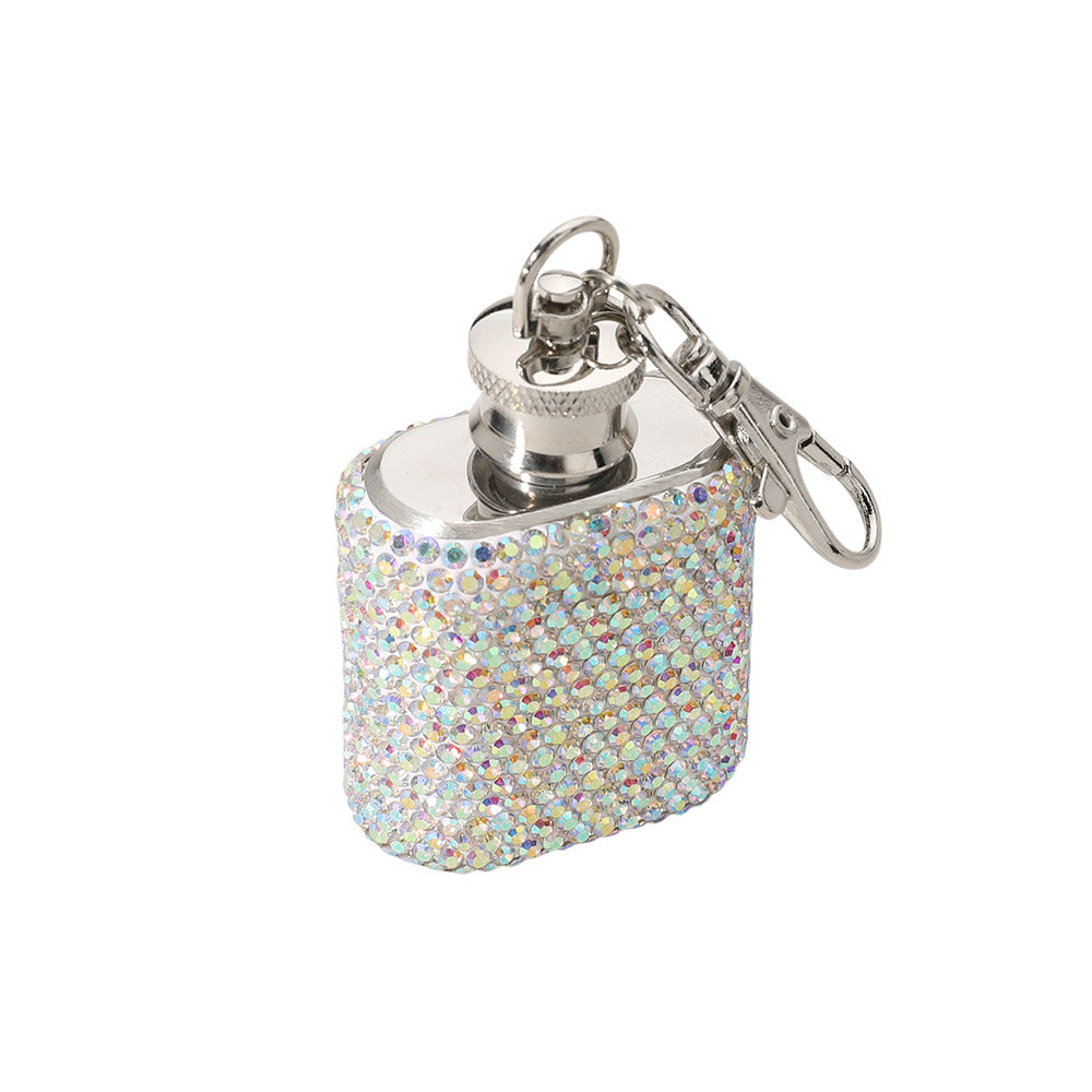Madeline Love AB 1oz Bling Studded Stainless Steel Mini Flask Keychain Bag Charm - Bags & Wallets - extra