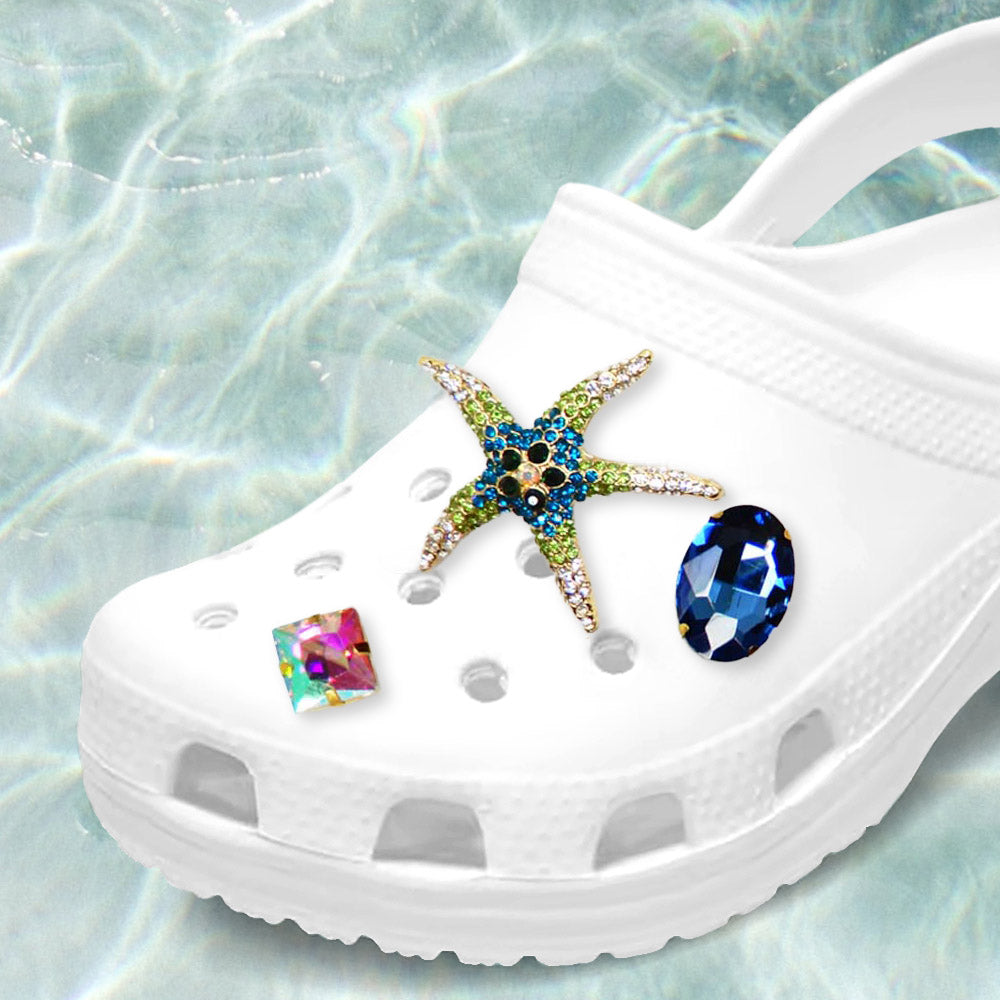 Madeline Love Blue Zircon 3PCS - Starfish Oval Square Stone Shoes Deco Charms - Jewelry