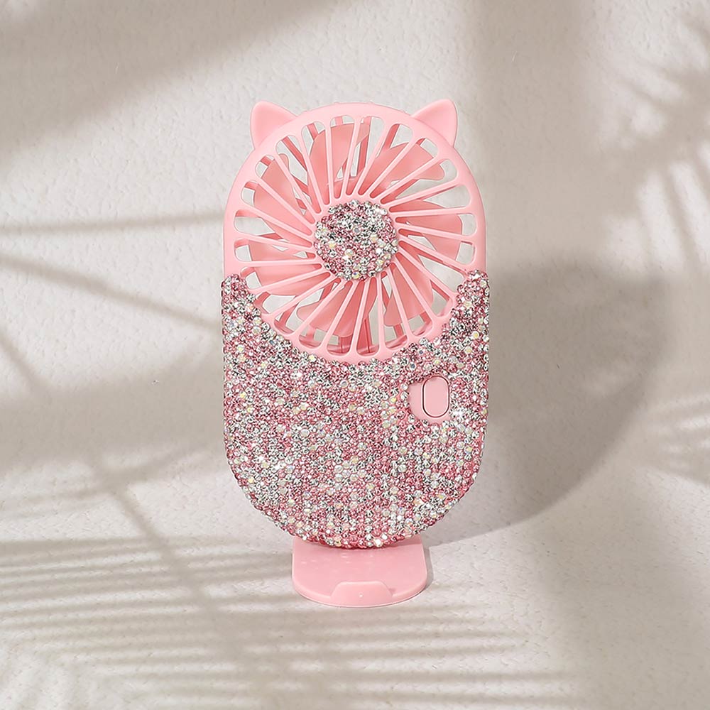 Madeline Love Pink Bling Studded Cat Ear Mini Hand Held Pocket Desk Fan - Jewelry