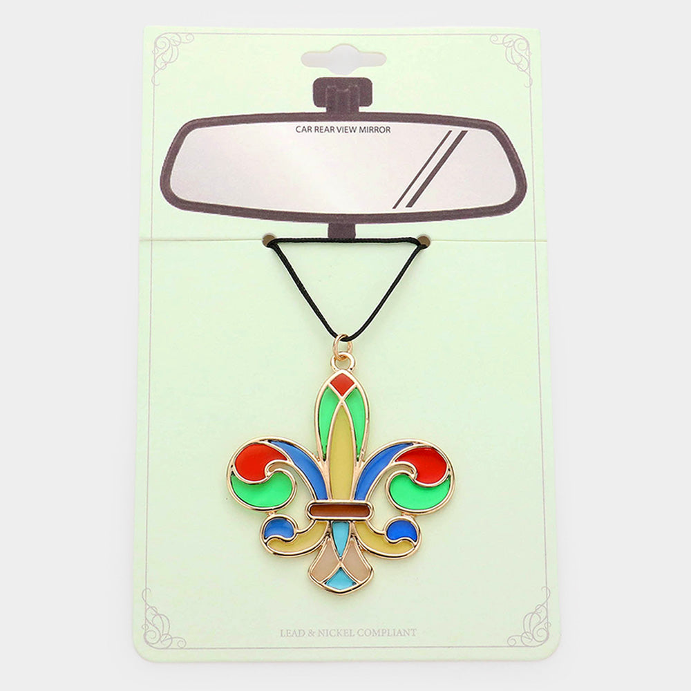 Madeline Love Multi Colorful Fleur de Lis Car Rear View Mirror Hanging Accessory - Hair Accessories - desc