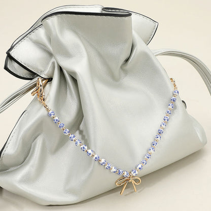 Madeline Love Blue, Gold Metal Bow Charm Pointed Floral Ceramic Ball Beaded Bag Charm - Bags & Wallets