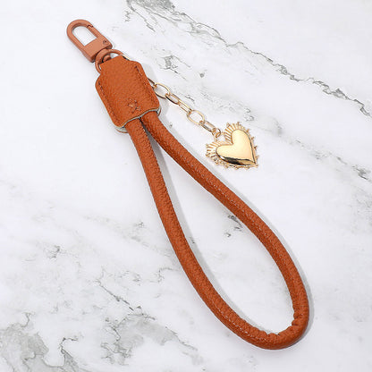 Madeline Love Brown, Gold Heart Charm Drop Faux Leather Wristlet Keychain Bag Charm - Bags & Wallets