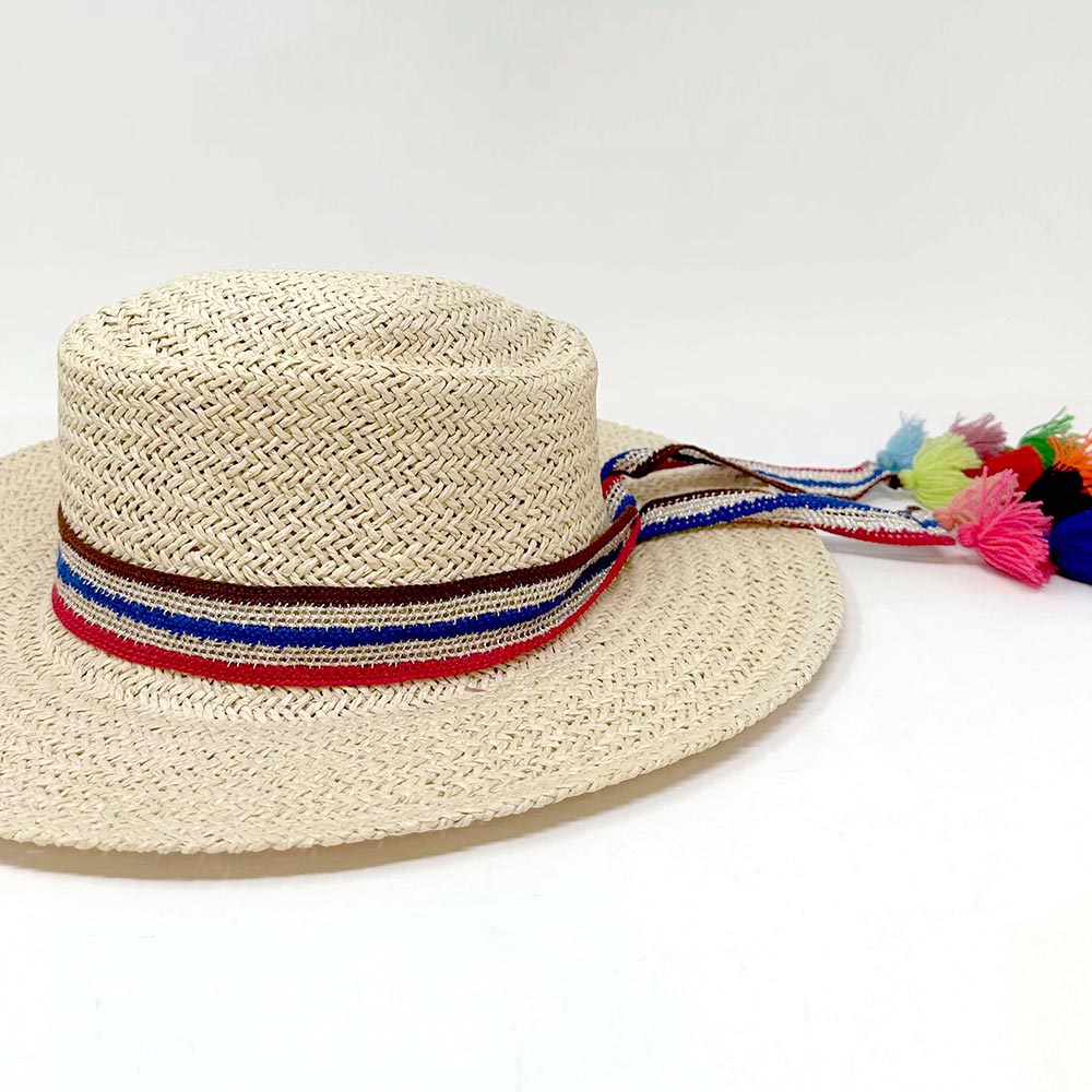Madeline Love Blue Striped Crochet Tassel Tip Hat Band - Hair Accessories - extra