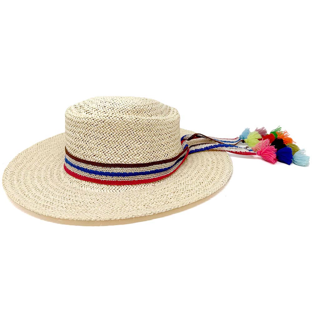 Madeline Love Blue Striped Crochet Tassel Tip Hat Band - Hair Accessories - extra