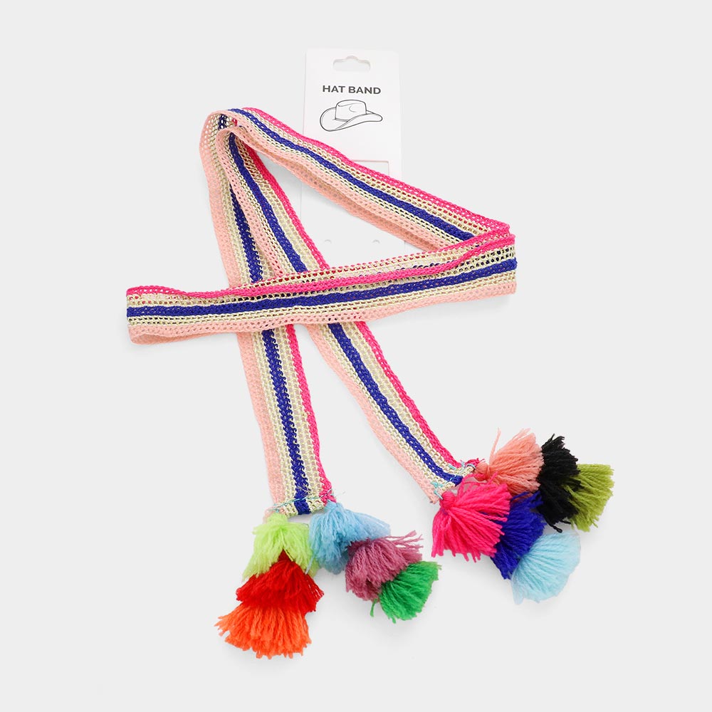 Madeline Love Fuchsia Striped Crochet Tassel Tip Hat Band - Hair Accessories - desc