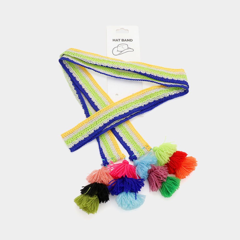 Madeline Love Green Striped Crochet Tassel Tip Hat Band - Hair Accessories - desc