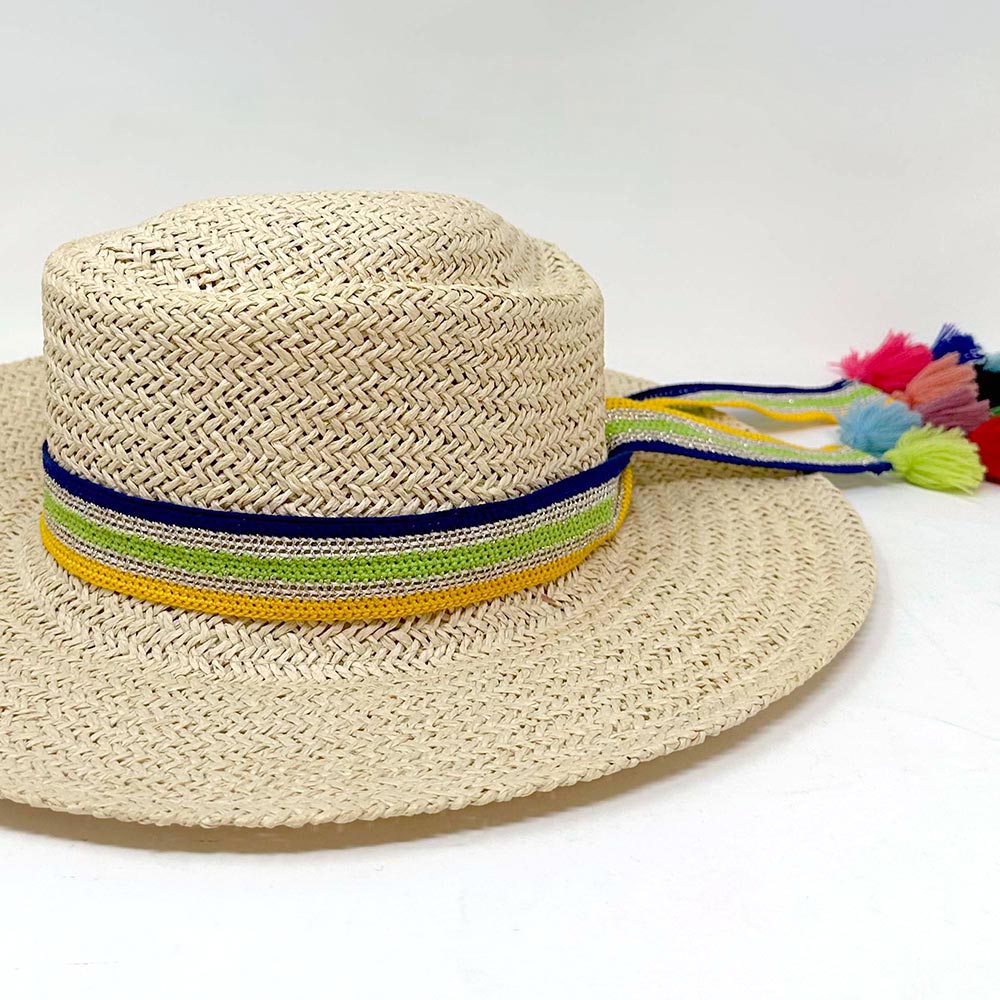 Madeline Love Green Striped Crochet Tassel Tip Hat Band - Hair Accessories - extra