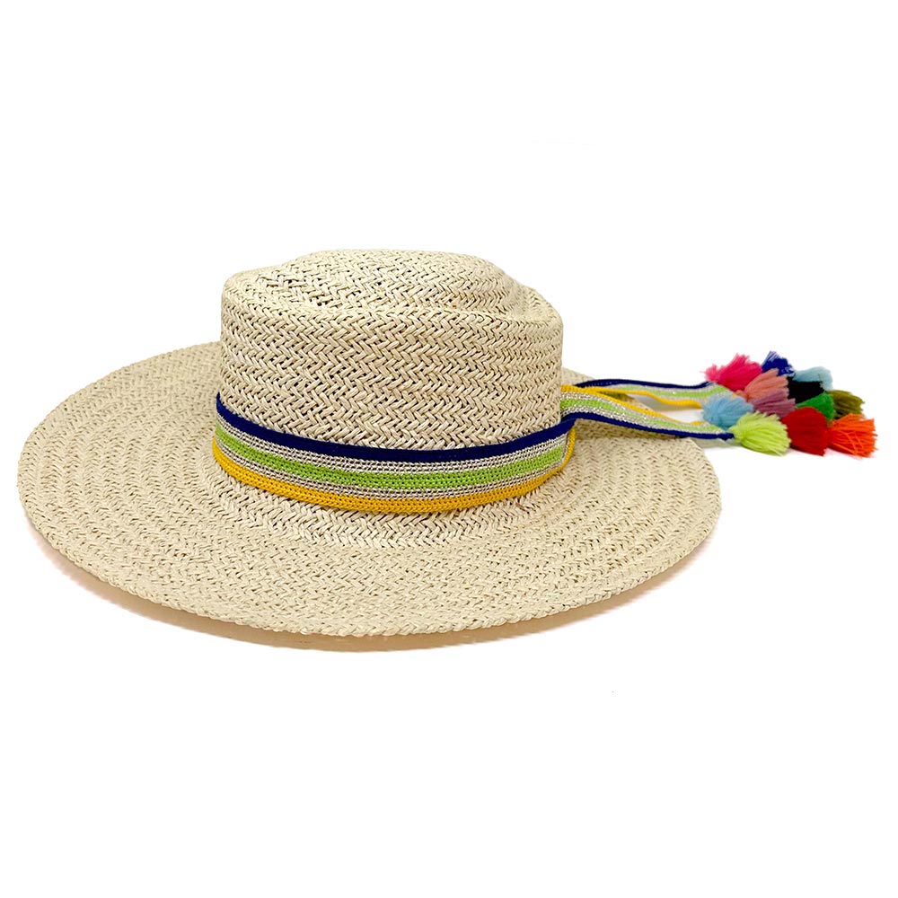 Madeline Love Green Striped Crochet Tassel Tip Hat Band - Hair Accessories - extra