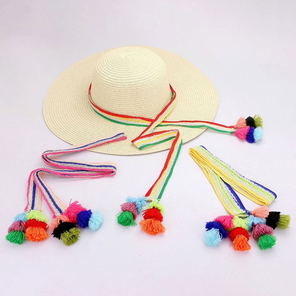 Madeline Love Green Striped Crochet Tassel Tip Hat Band - Hair Accessories - extra