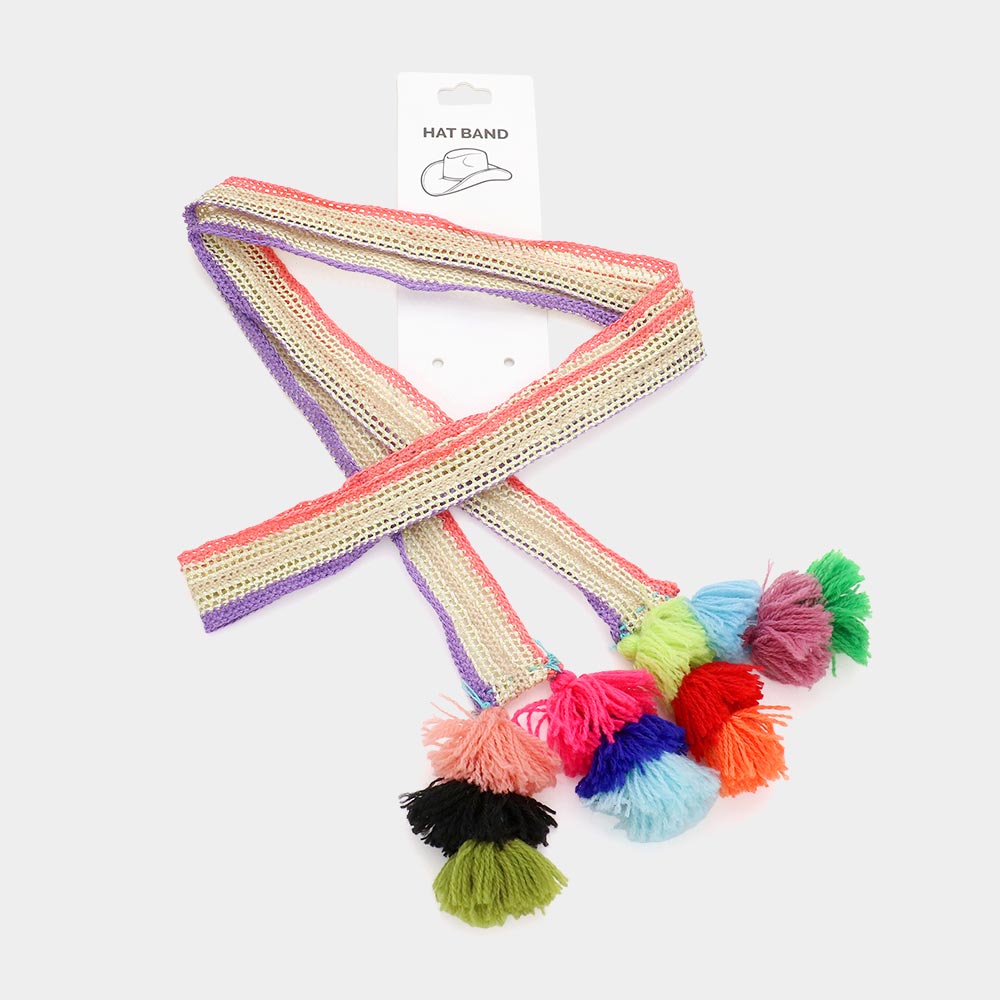 Madeline Love Lavender Striped Crochet Tassel Tip Hat Band - Hair Accessories - desc