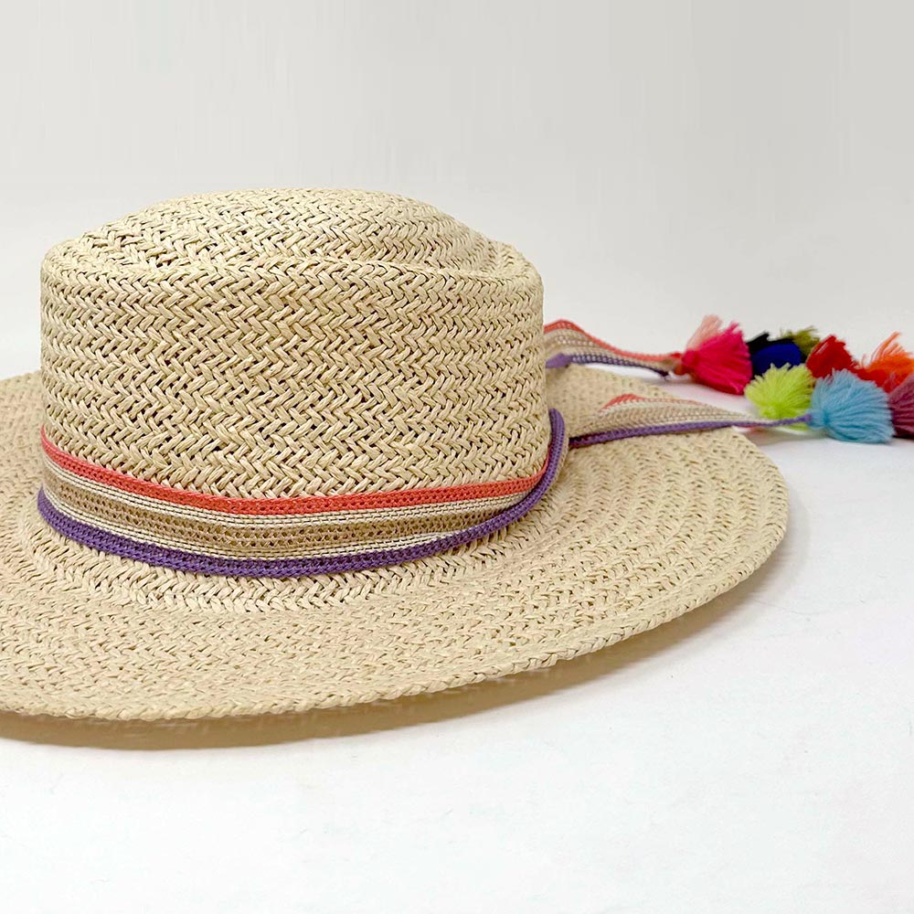 Madeline Love Lavender Striped Crochet Tassel Tip Hat Band - Hair Accessories - extra