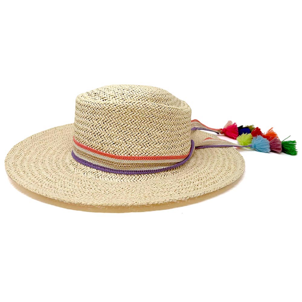Madeline Love Lavender Striped Crochet Tassel Tip Hat Band - Hair Accessories - extra