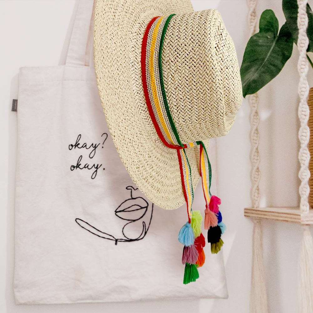 Madeline Love Yellow Striped Crochet Tassel Tip Hat Band - Hair Accessories