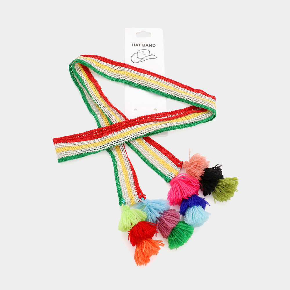 Madeline Love Yellow Striped Crochet Tassel Tip Hat Band - Hair Accessories - desc