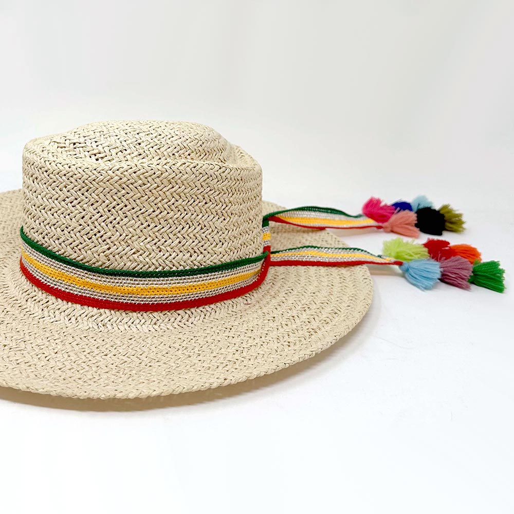 Madeline Love Yellow Striped Crochet Tassel Tip Hat Band - Hair Accessories - extra