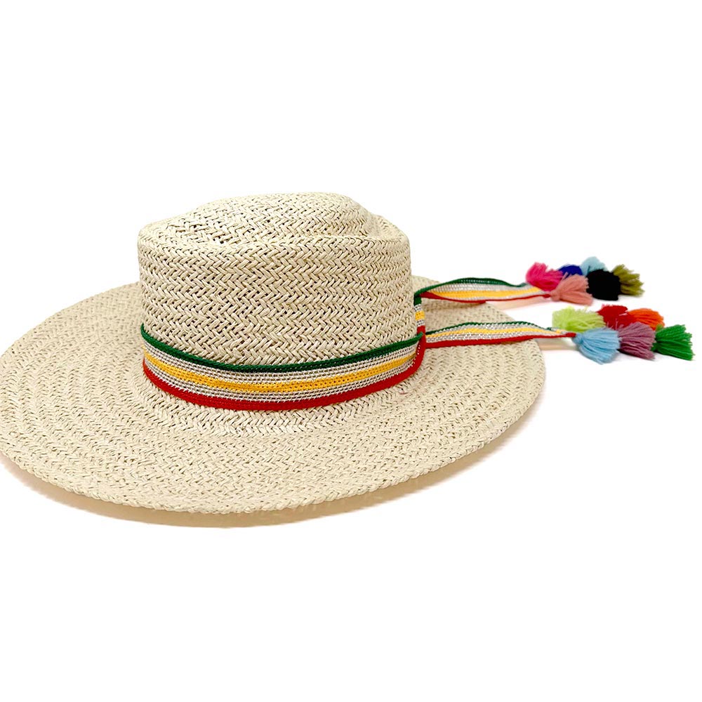 Madeline Love Yellow Striped Crochet Tassel Tip Hat Band - Hair Accessories - extra