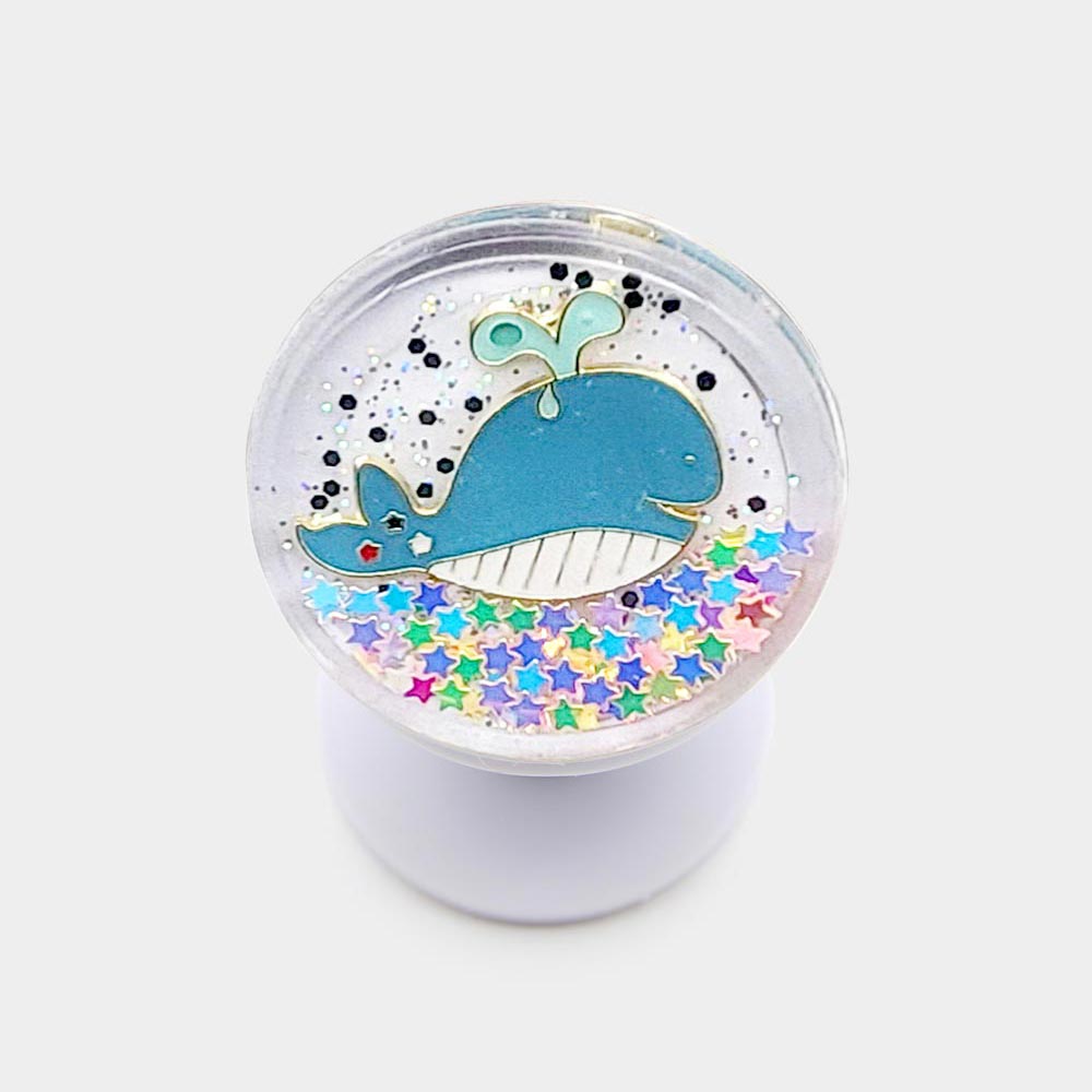 Blue Whale Accented Bling Star Cluster Round Adhesive Phone Grip and Stand