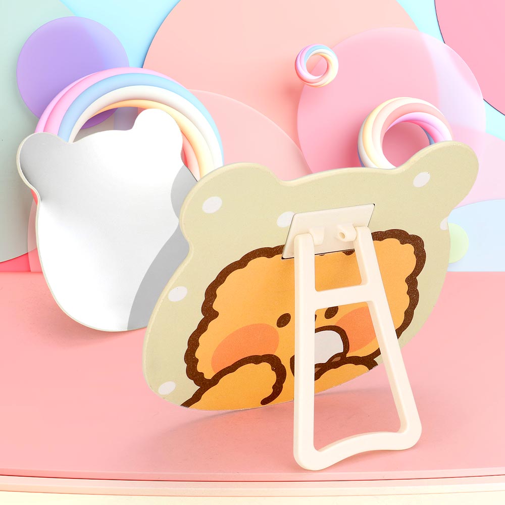 Madeline Love Yellow Bear Animal Character Printed Table Mirror - Beauty & Cosmetics - desc