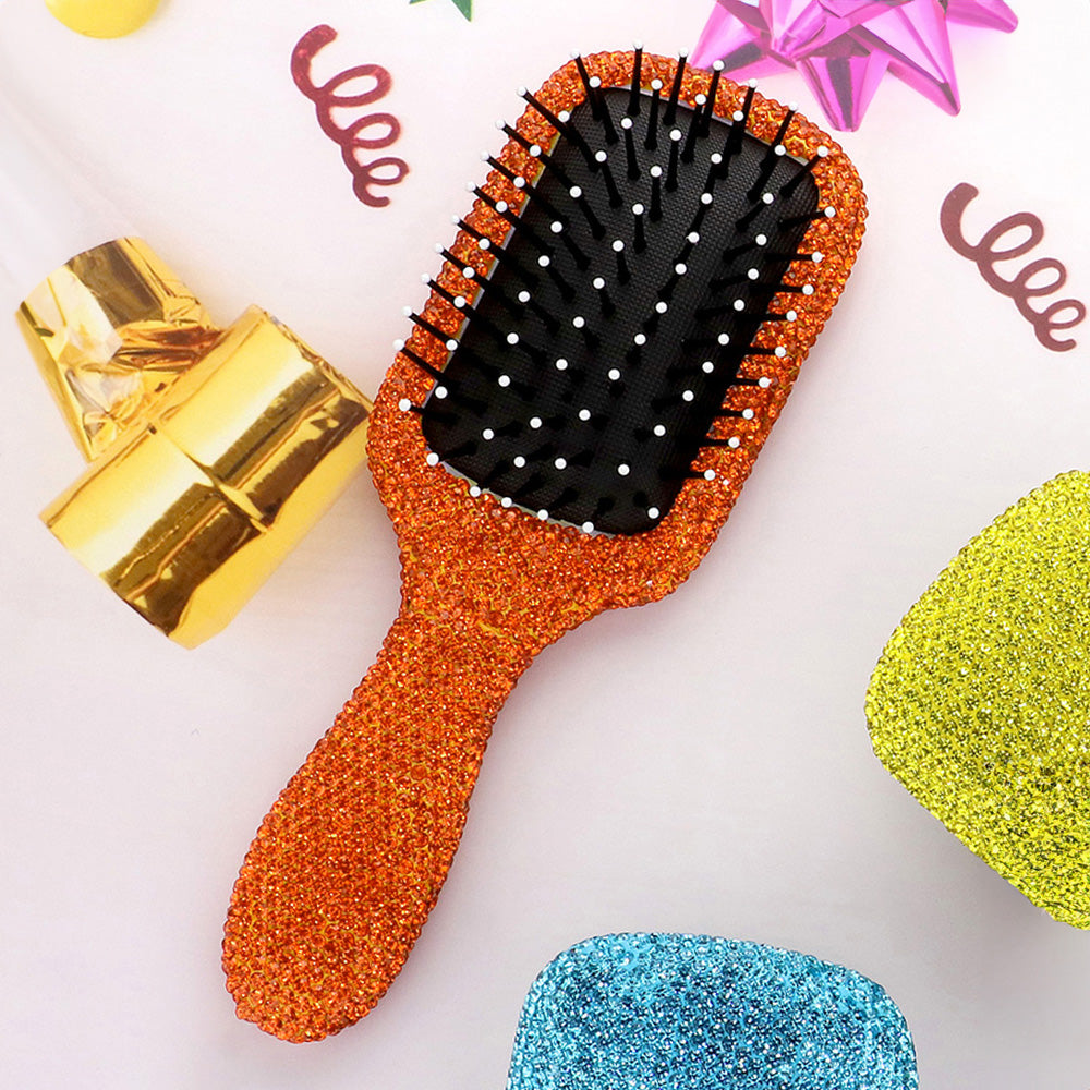 Madeline Love Orange Rhinestone Pave Hair Brush - Beauty & Cosmetics