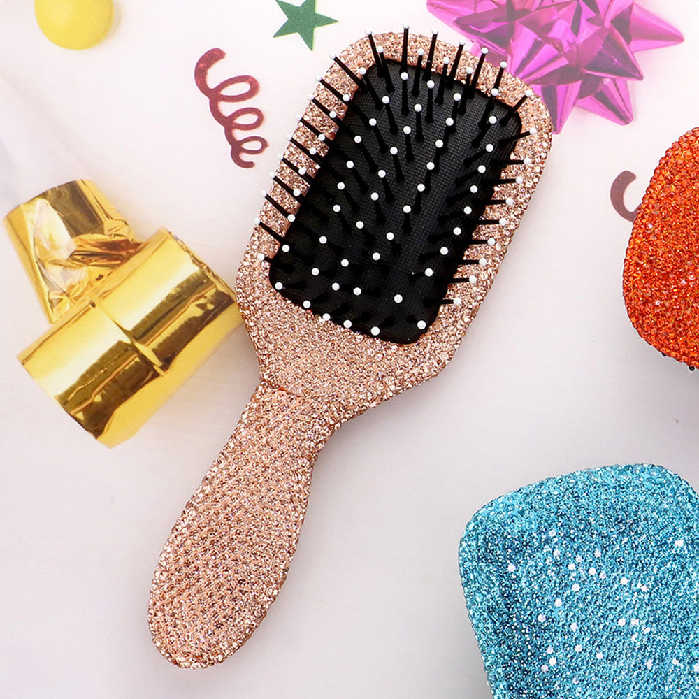 Madeline Love Peach Rhinestone Pave Hair Brush - Beauty & Cosmetics