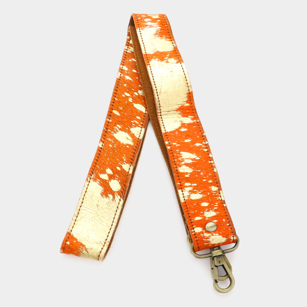 Madeline Love Orange Gold Paint Splash Genuine Fur Calf Bag Strap - Bags & Wallets