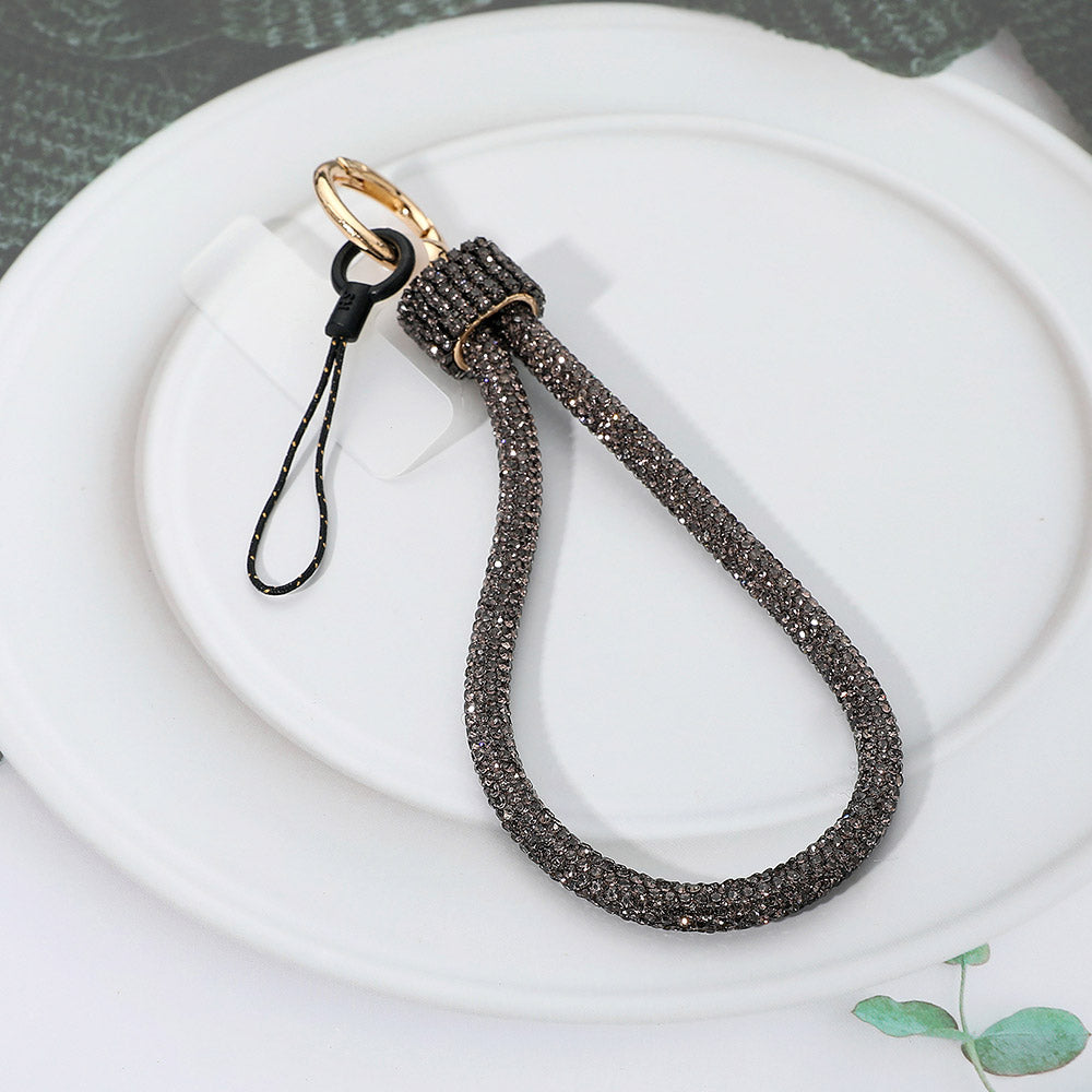 Madeline Love Black Diamond Bling Studded Phone Strap Keychain Bag Charm - Jewelry