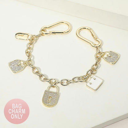 Madeline Love Gold 14K Gold Plated CZ Pave Padlock Handbag Charm Station Bag Chain - Bags & Wallets