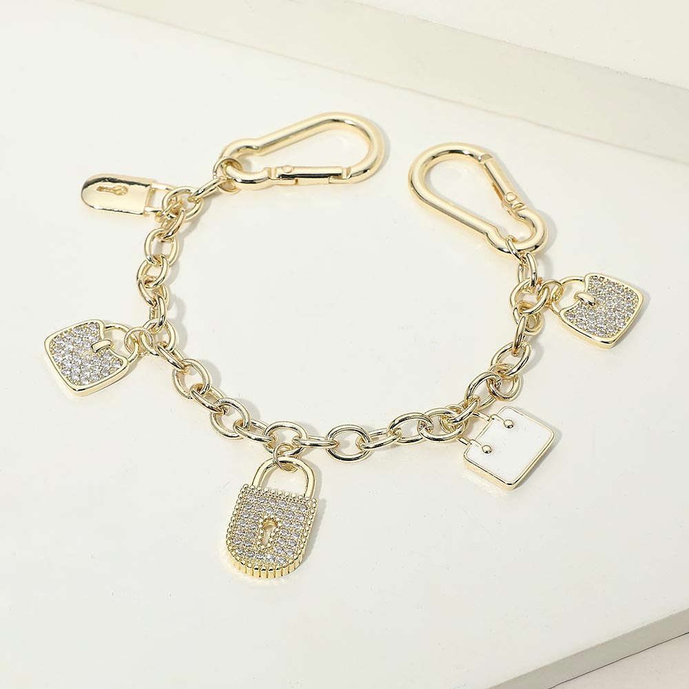 Madeline Love Gold 14K Gold Plated CZ Pave Padlock Handbag Charm Station Bag Chain - Bags & Wallets - extra