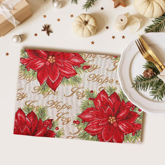 Madeline Love Red Hope Joy Message Poinsettia Flower Christmas Tapestry Placemat - Jewelry