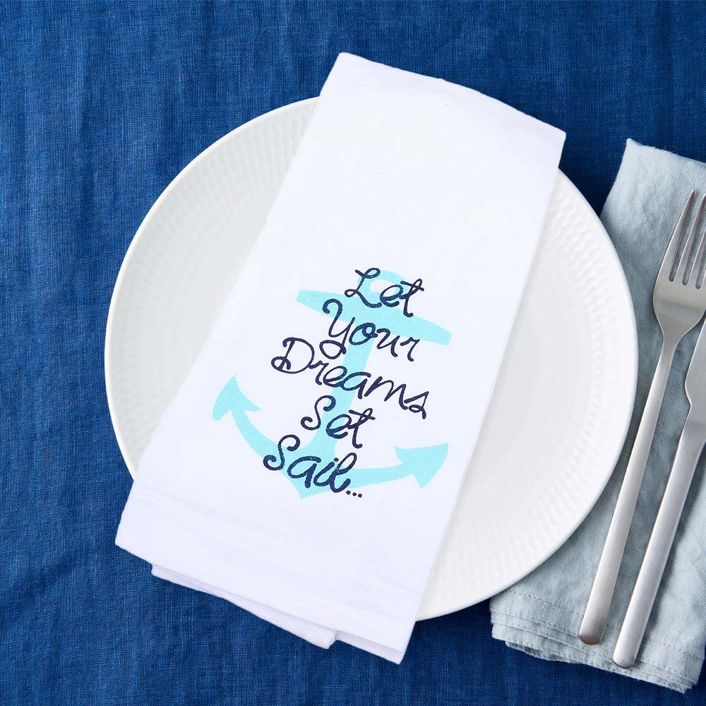 Madeline Love White Anchor Accented Let Your Dreams Set Sail Message Printed Kitchen Towel - Jewelry