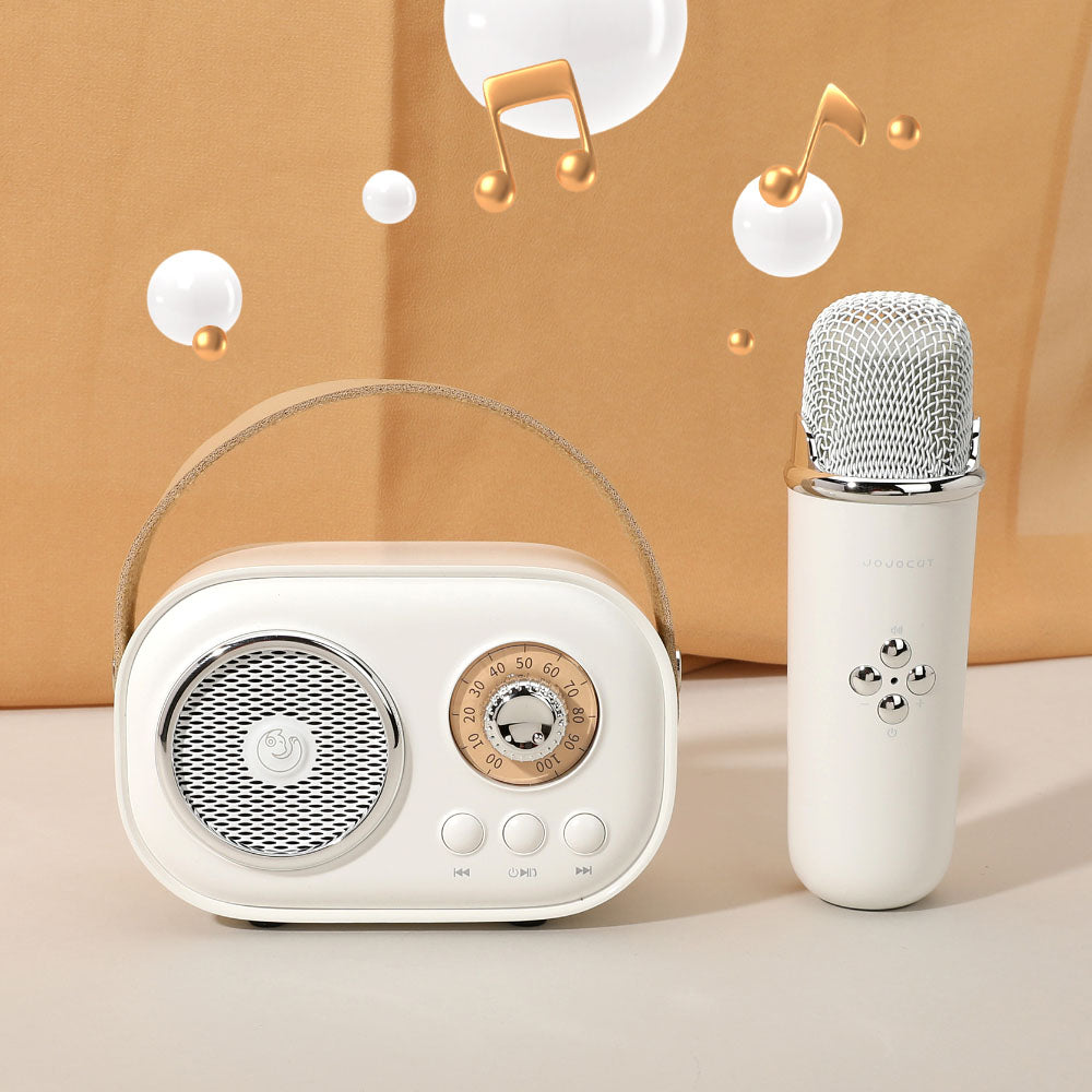 Madeline Love White Mini Retro  Karaoke Machine Portable Bluetooth Speaker with Microphone - Kids