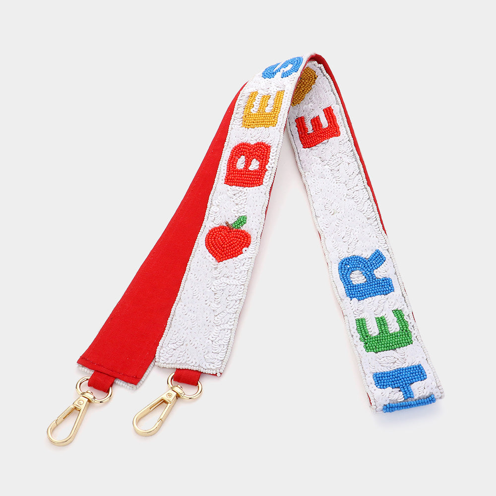Madeline Love Multi BEST TEACHER Message Seed Beaded Sequin Bag Strap - Bags & Wallets