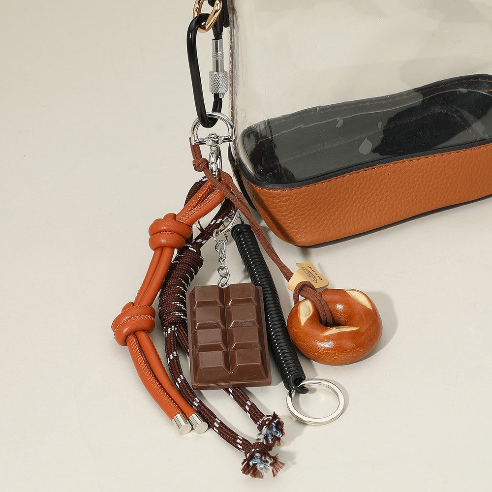 Madeline Love Brown SECRET BOX_Chocolate Pretzel Bread Faux Leather Knot Mixed Charm Bag Accessory - Bags & Wallets