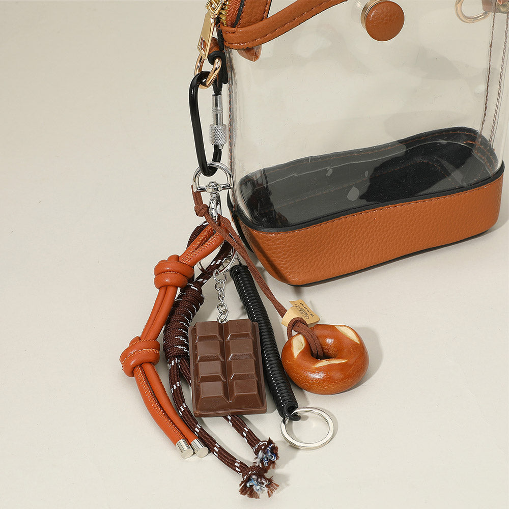 Madeline Love Brown SECRET BOX_Chocolate Pretzel Bread Faux Leather Knot Mixed Charm Bag Accessory - Bags & Wallets - desc