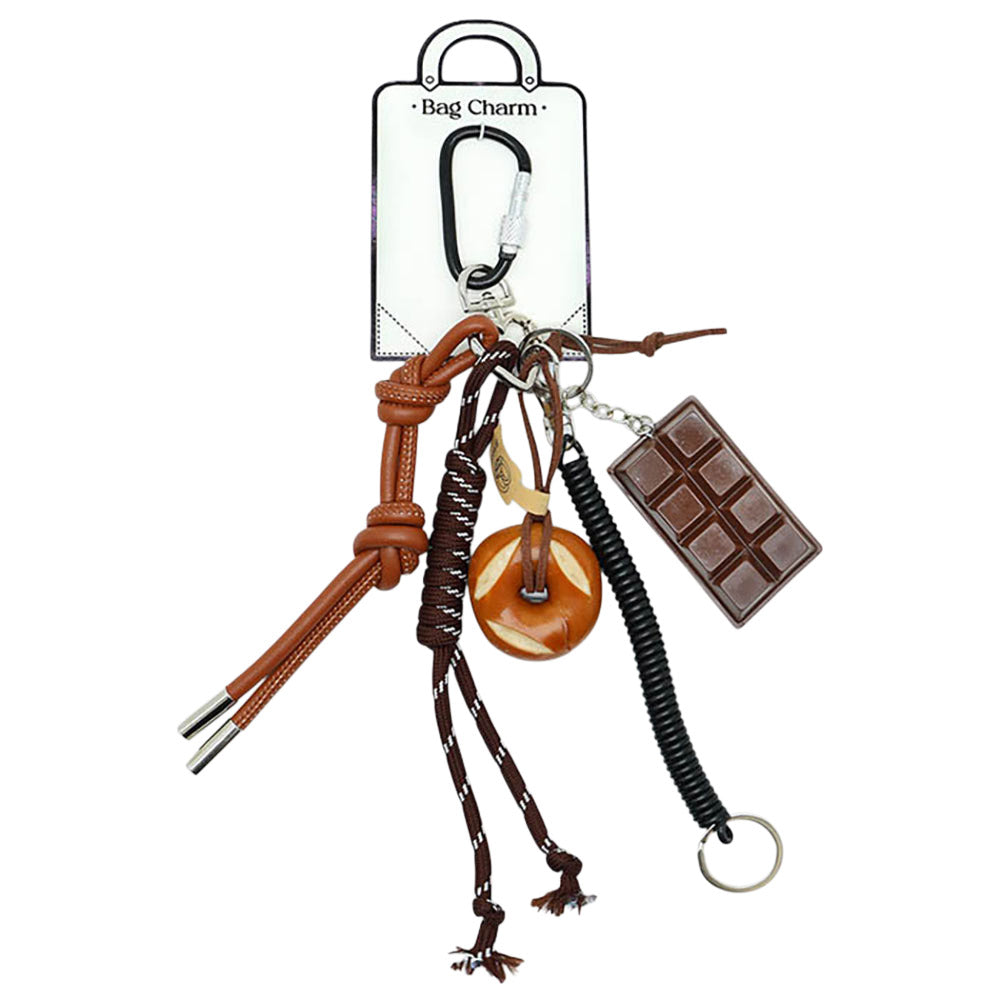 Madeline Love Brown SECRET BOX_Chocolate Pretzel Bread Faux Leather Knot Mixed Charm Bag Accessory - Bags & Wallets - extra