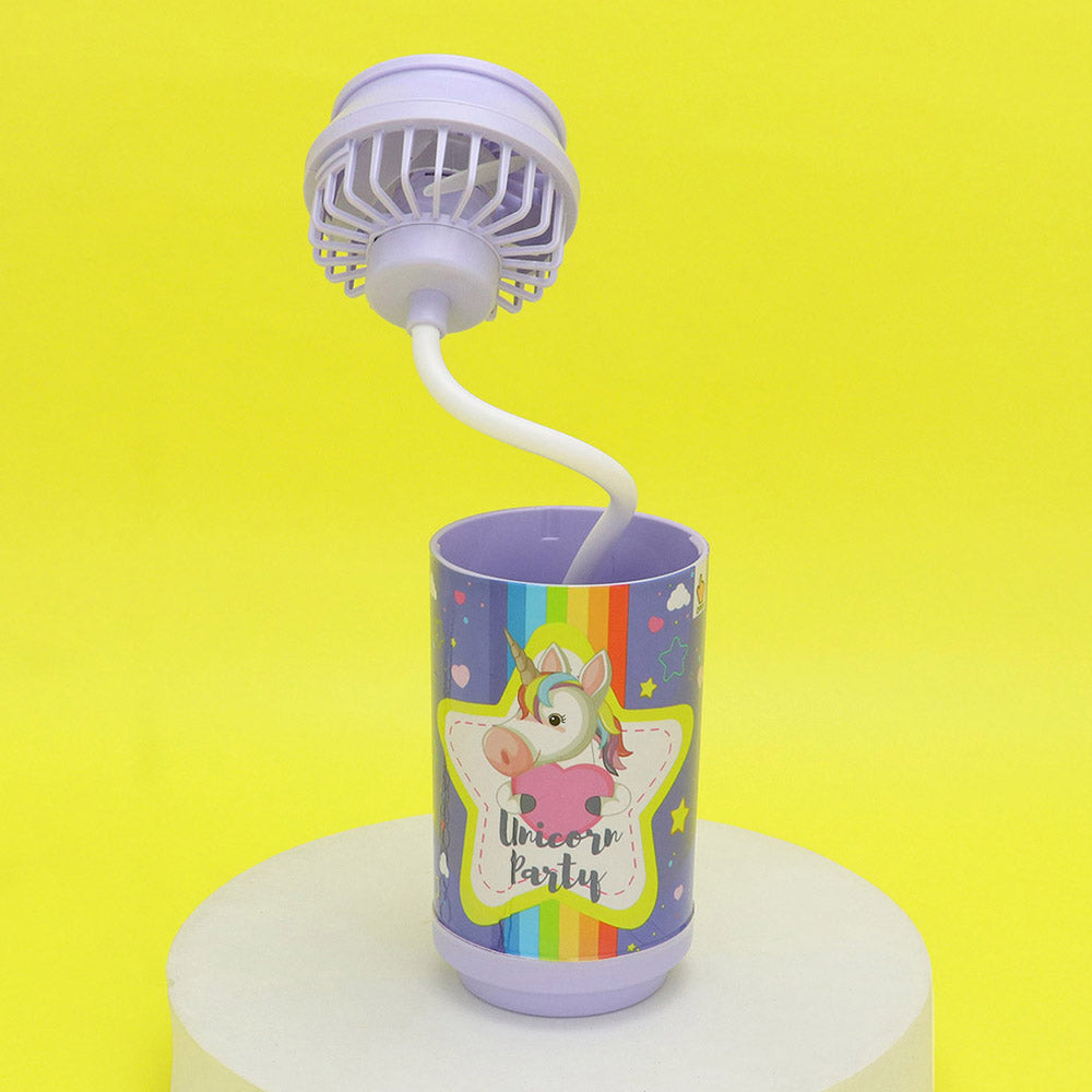 Madeline Love Purple Unicorn Printed Portable Pen Holder Table Fan USB CHARGE - Jewelry