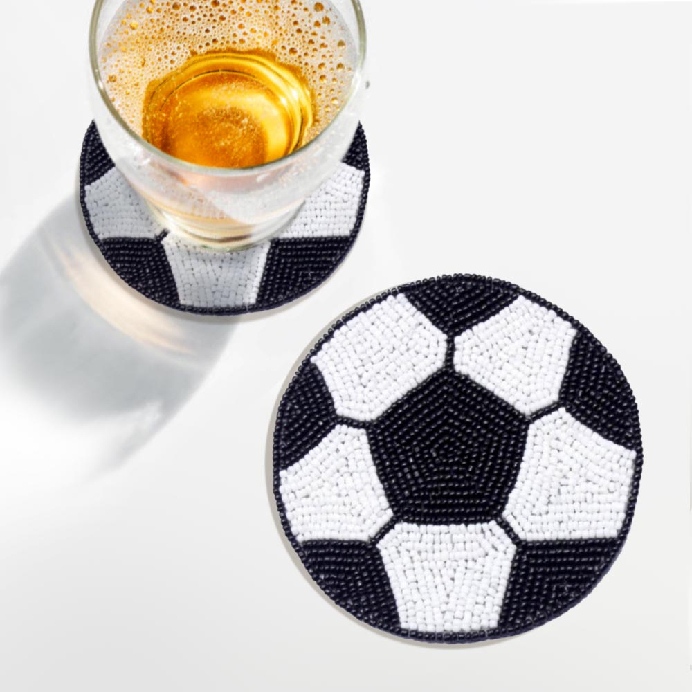Madeline Love Jet Black Seed Beaded Soccer Coaster - Sports & Events