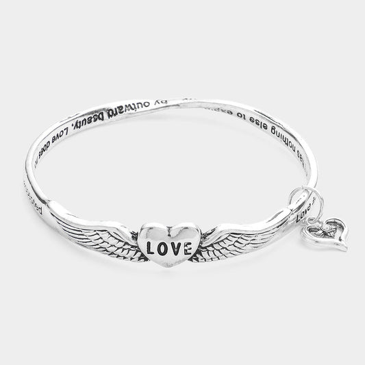 Love Heart Wings Bangle Bracelet