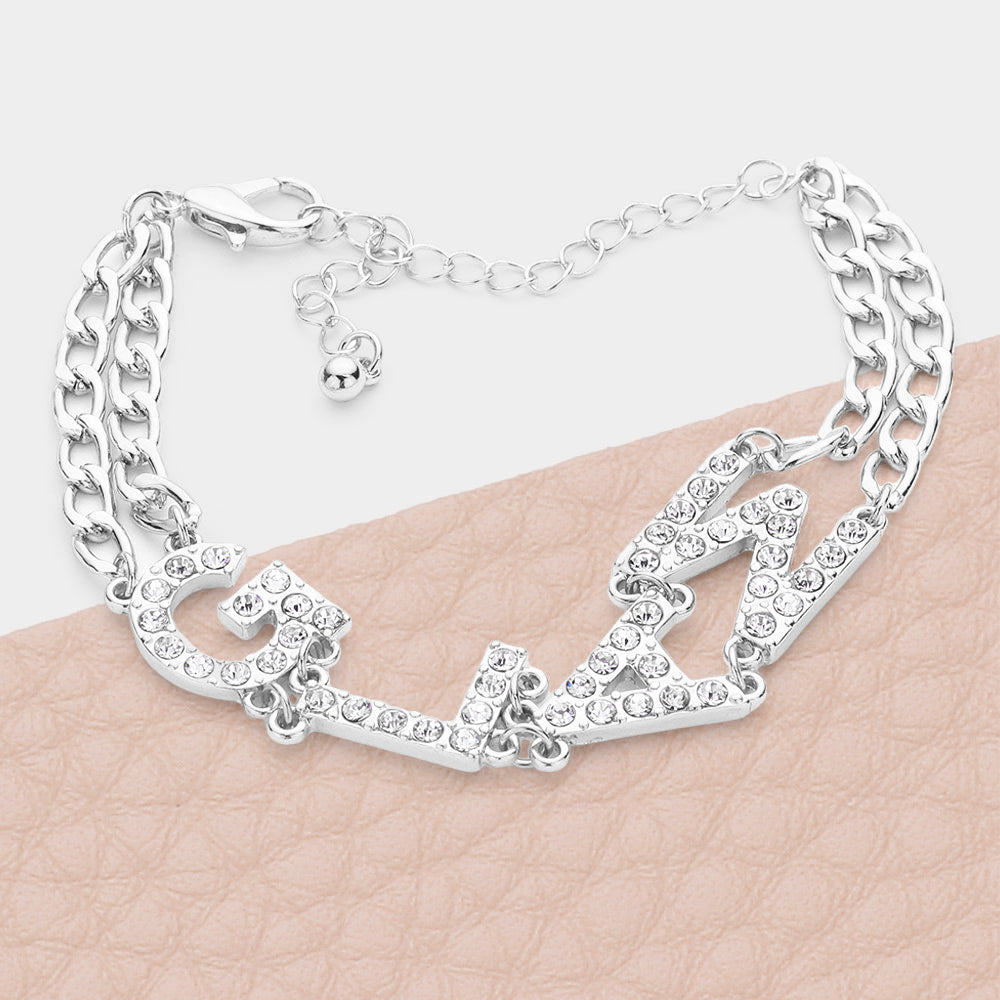 Madeline Love Rhodium GLAM Rhinestone Embellished Message Bracelet - Bracelets