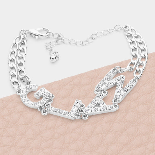 Madeline Love Rhodium GLAM Rhinestone Embellished Message Bracelet - Bracelets