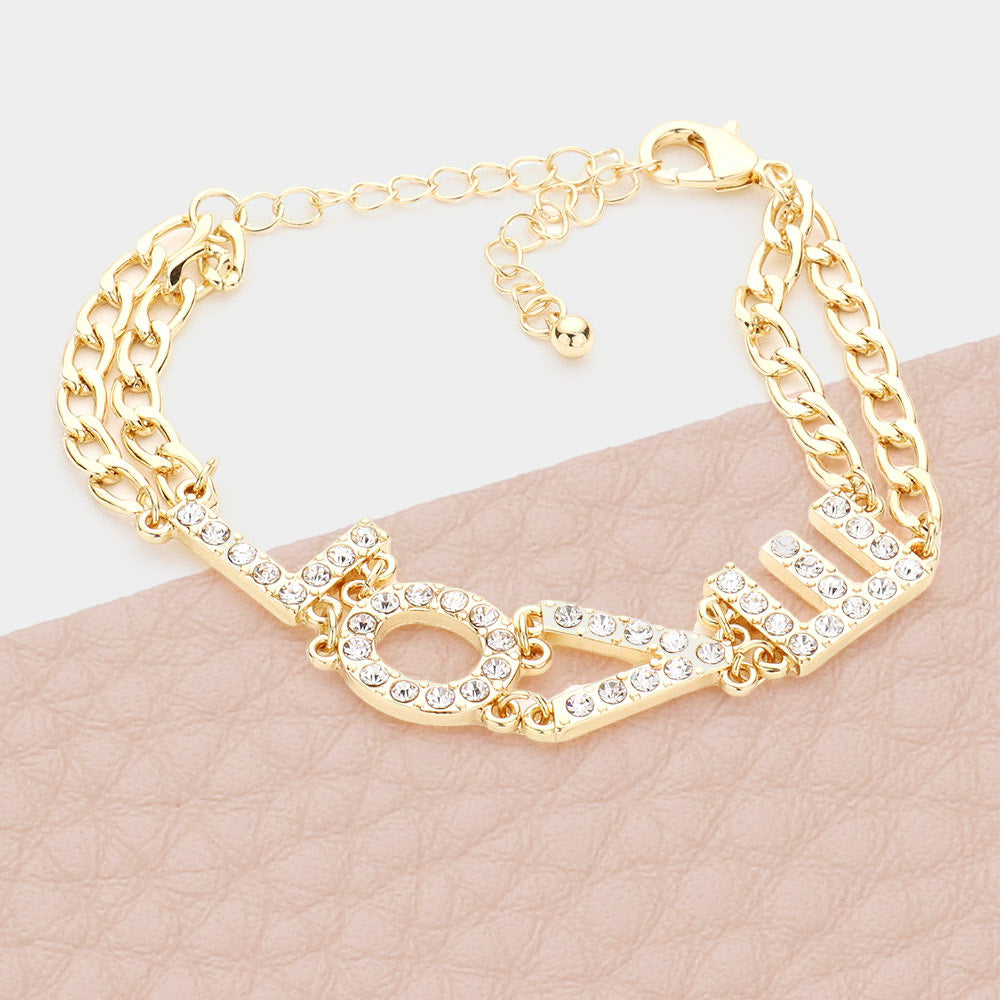 Madeline Love Gold LOVE Rhinestone Embellished Message Bracelet